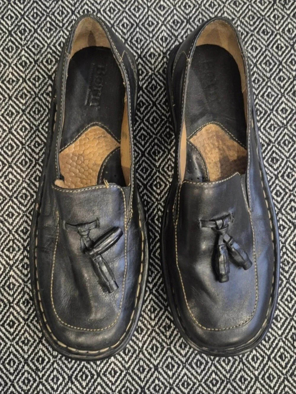 Born Black Leather Loafers With Tassels Size 6.5